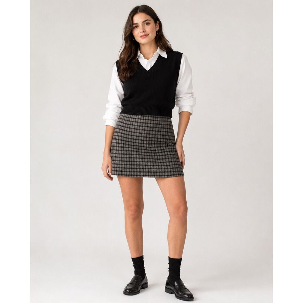 Aritzia Wilfred Gray Plaid Wool Cashmere Blend Mini Skirt Womens Sz 8 #900